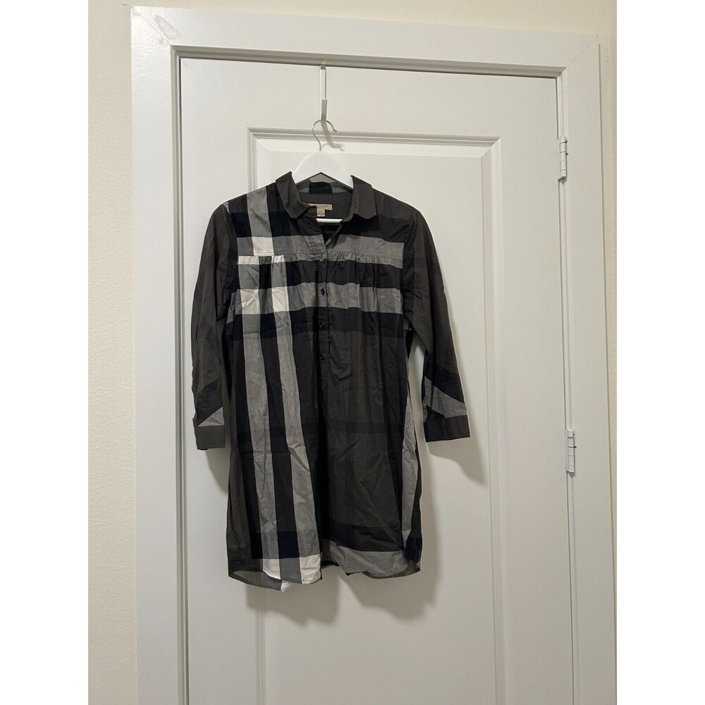 Burberry Brit Women’s Nova Check 3/4 Tunic Cotton Button Up Shirt, size S